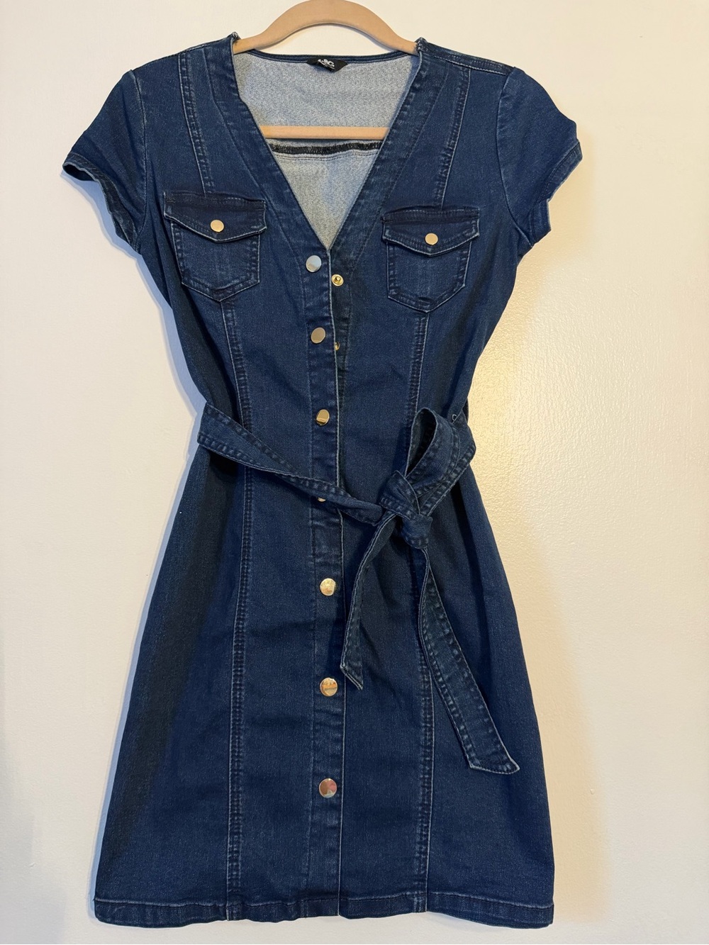GBG Los Angeles Dark Blue Denim Button-Front Mini Dress with Belt